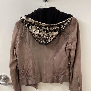 DOMA Leather Jacket w/ Removable Sequin Hood